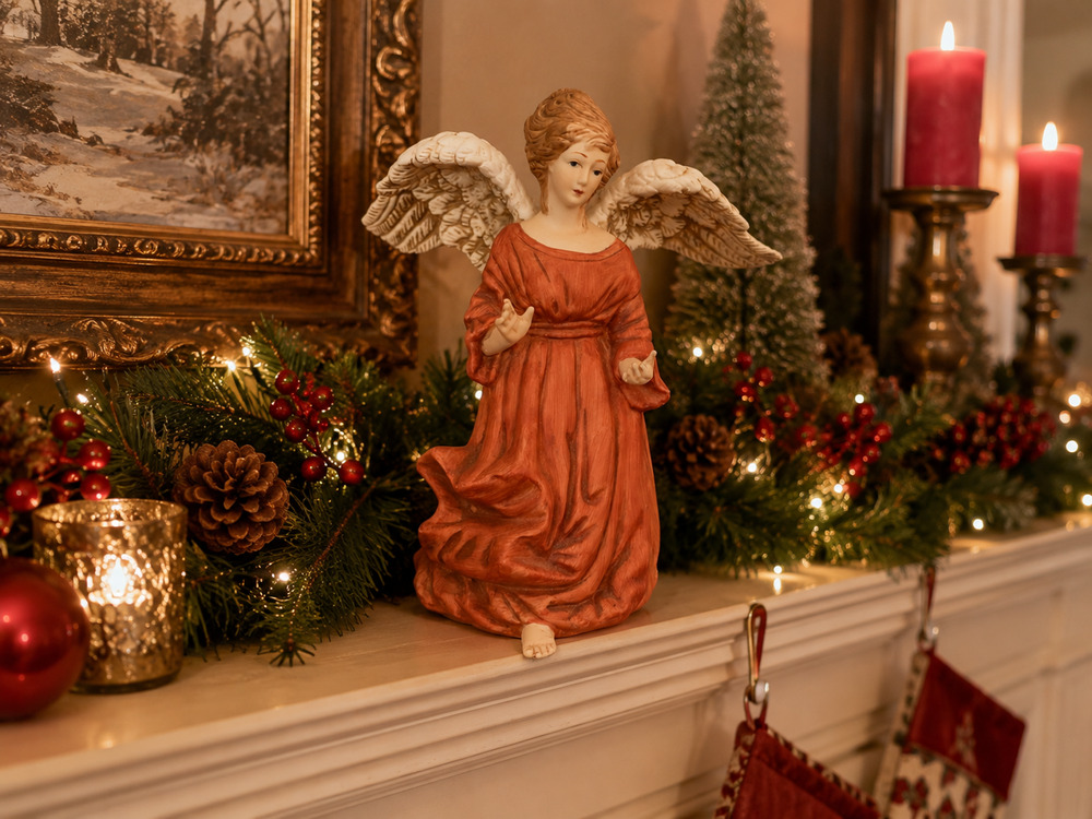 VTG Roman Inc 8" Ceramic Christmas Angel Music Box Hark The Herald Angels Sing